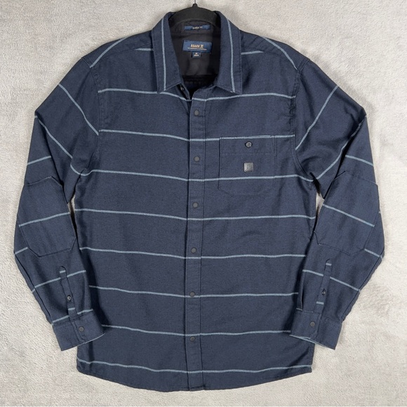 Roark Nordsman Lightweight Flannel‎ Men's Medium Long Sleeve Navy Stripe Snap - Picture 1 of 12